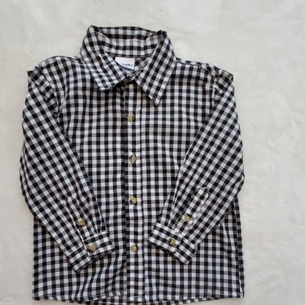 4t black/white plaid long sleeve button shirt